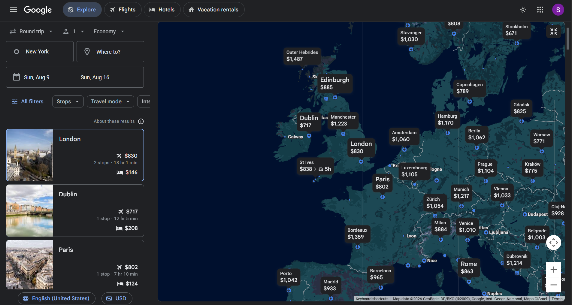 google flights explore