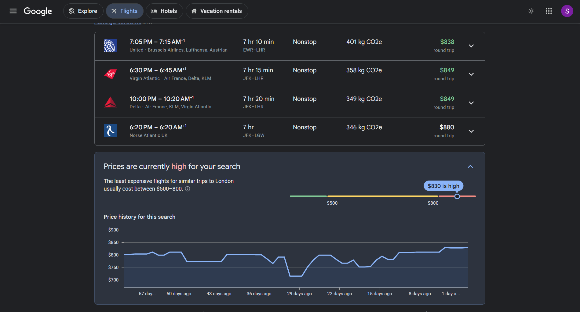 google flights price trends